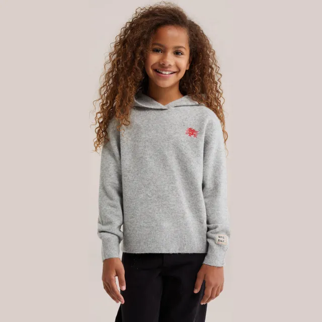 WE Fashion gebreide trui met borduursels en wol - grijs Grijs melange