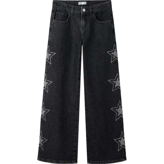 NAME IT KIDS wide leg jeans met glitters - dark grey denim
