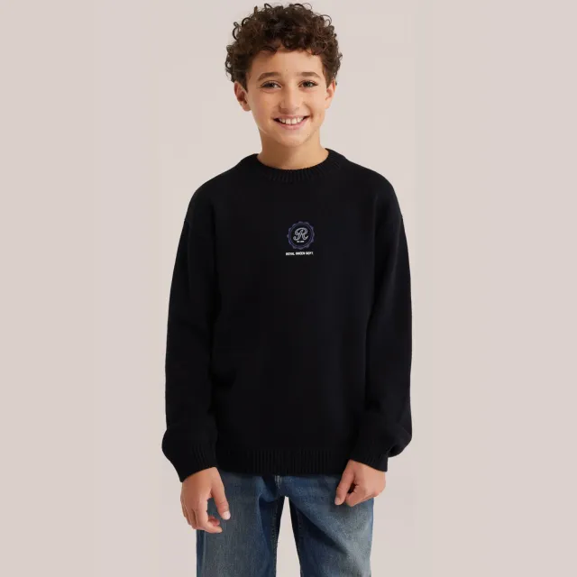 WE Fashion katoenen gebreide trui met backprint - zwart