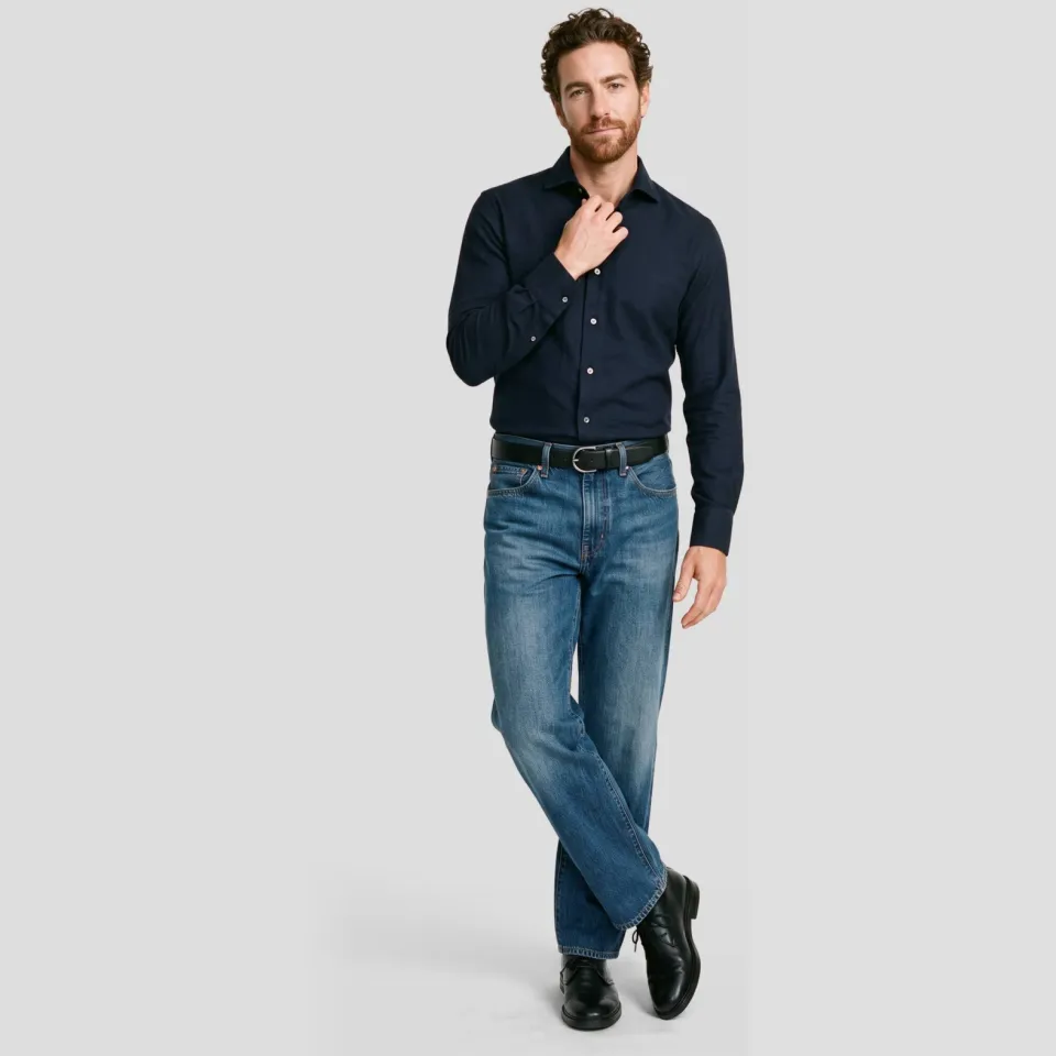 Profuomo slim fit twill overhemd - donkerblauw, foto 2
