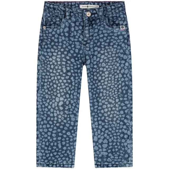 Stains&Stories tapered jeans met print - mediumblauw Medium blue denim