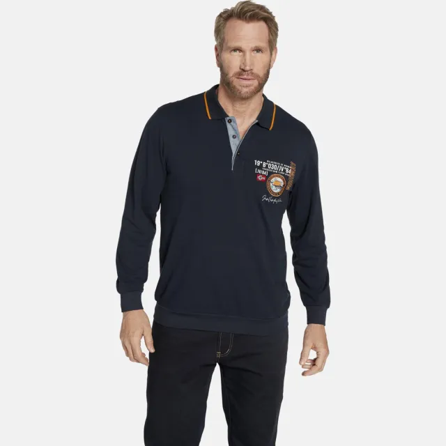 Jan Vanderstorm +FIT Collectie oversized polo LOKI Plus Size met printopdruk donkerblauw
