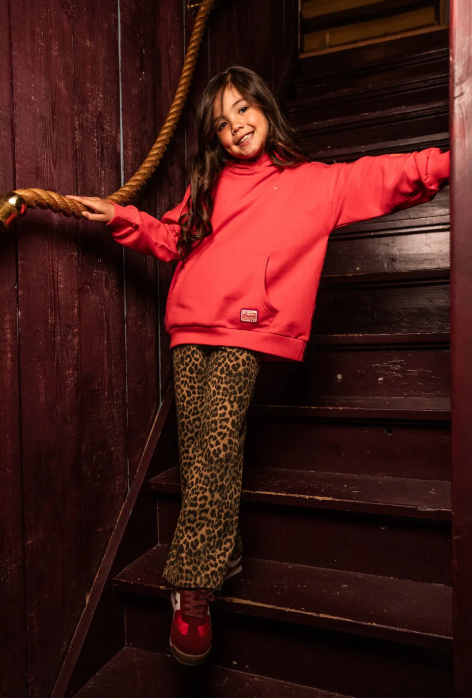 LOOXS little oversized hoodie met borduursels en backprint - koraalrood, foto 7