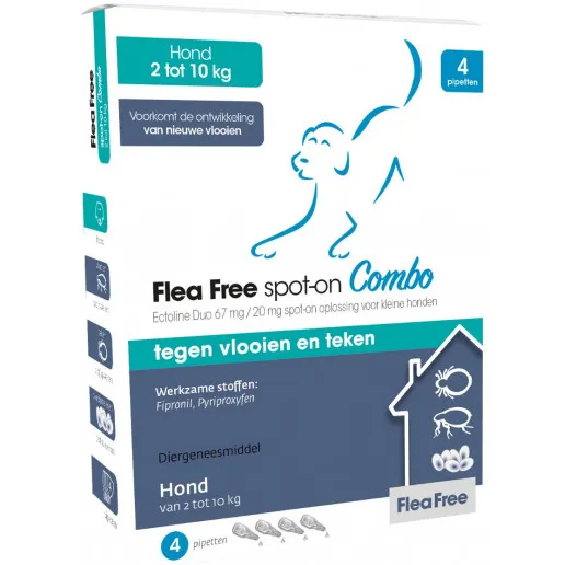 Flea Free Spot-On Combo voor honden 2 - 10 kg 4 pipetten
