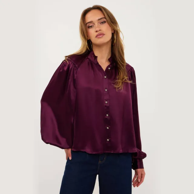 AMAYA Amsterdam satijnen blouse aubergine