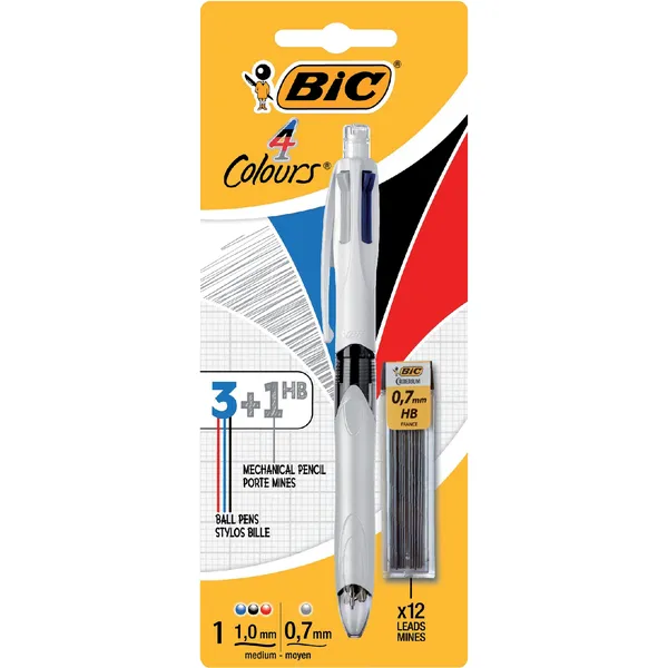 Bic Balpen bic 3kleuren met vulpotlood hb 0.7mm medium Wit blister blauw