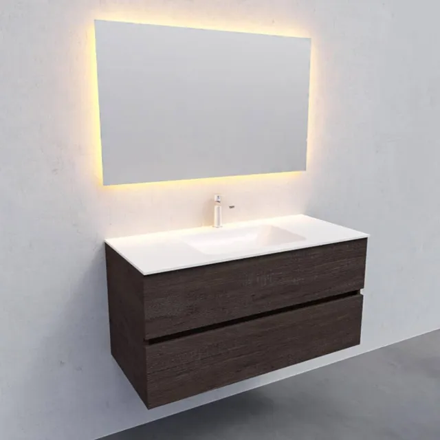 Boss & Wessing Badkamermeubel Solid Surface AQS Oslo 100x46 cm Midden Wood Dark Brown Boss & Wessing Houtlook