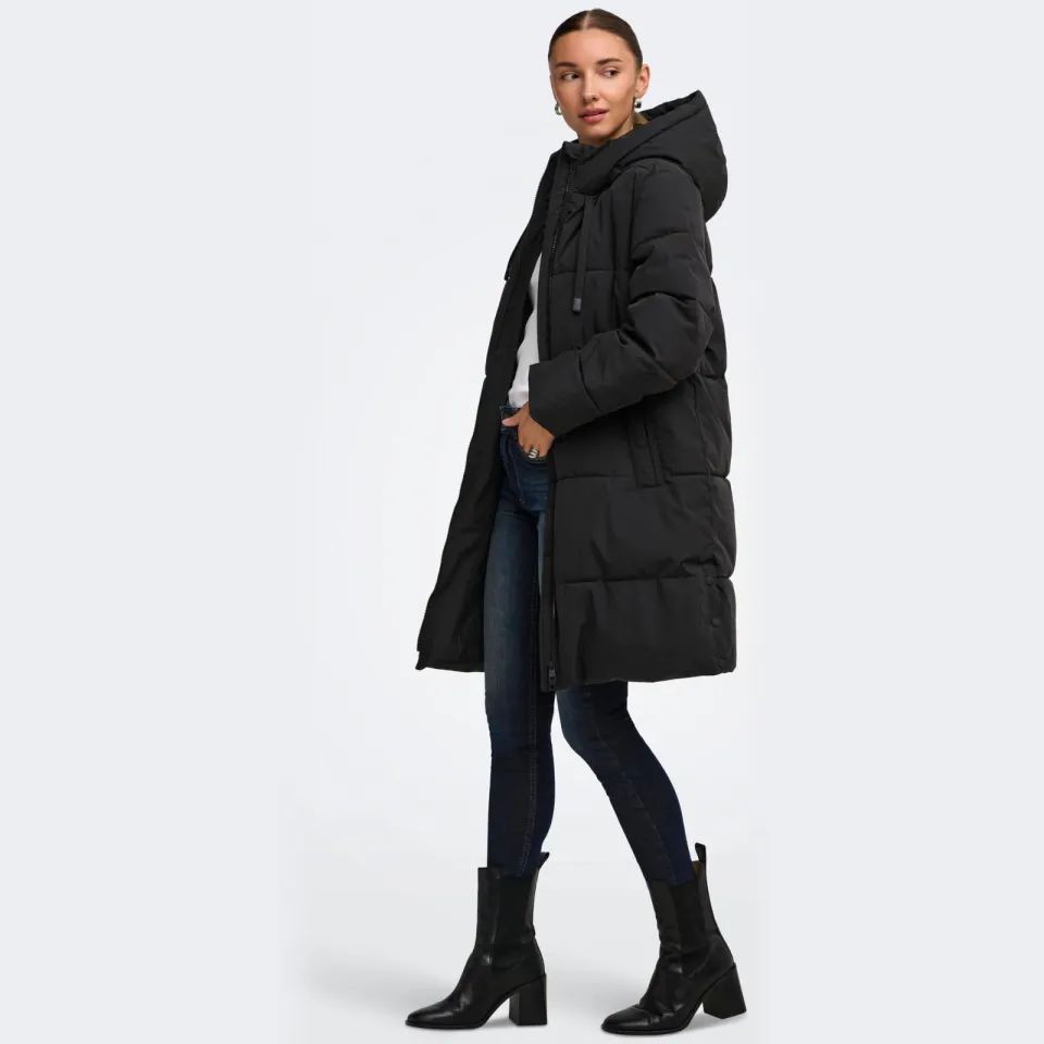 JDY Blair long hooded puffer winterjas zwart