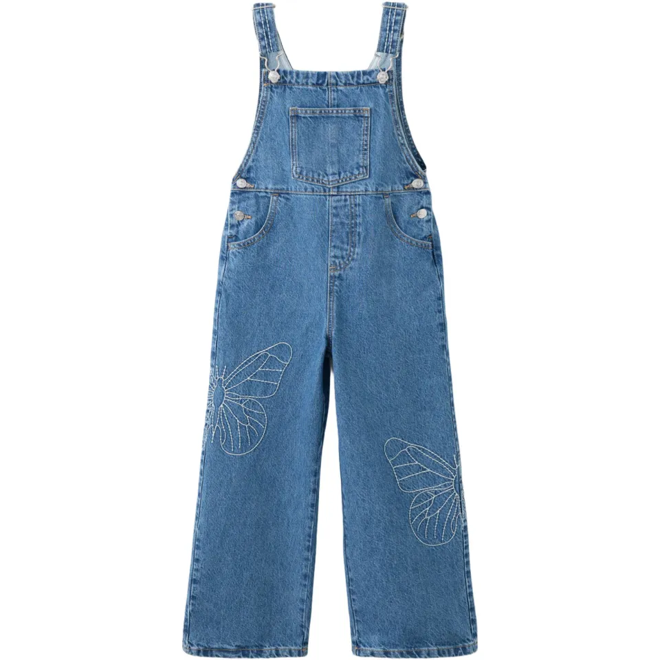 Mango denim straight leg tuinbroek met borduursels medium blue denim, foto 2