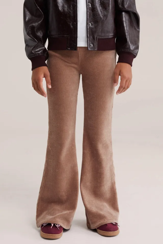 WE Fashion fluwelen flared broek lichtbruin, foto 3