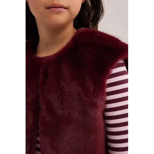 WE Fashion imitatiebont gilet - donkerrood, foto 5