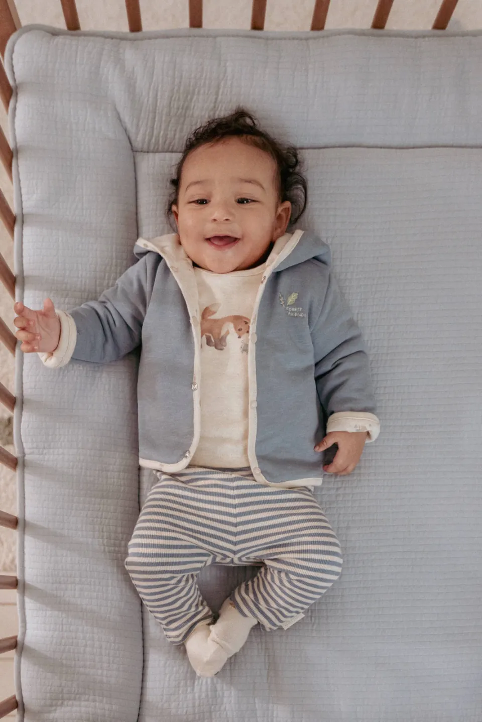 Little Dutch reversible baby tussenjas blauw/offwhite