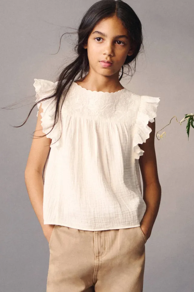 Mango blousetop met borduursels ecru