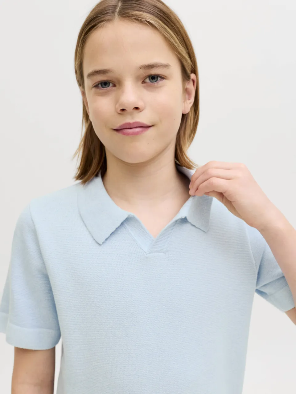 Jack & Jones JUNIOR polo lichtblauw fijn gebreid, foto 4