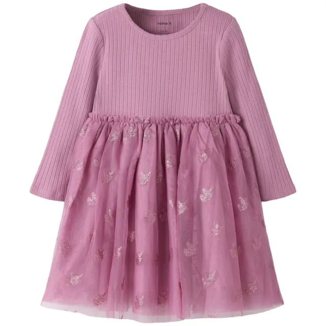 NAME IT MINI A-lijn jurk met glitters roze