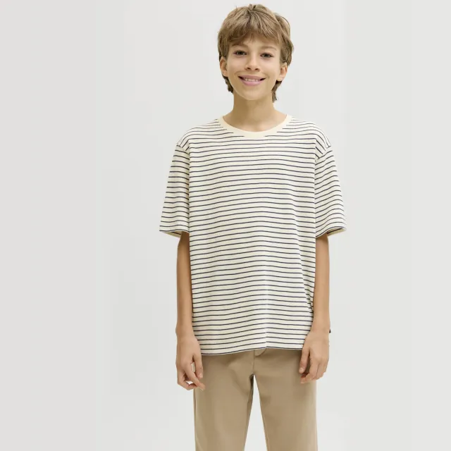 Jack & Jones JJEDOVER T-shirt ecru gestreept Ecru/donkerblauw