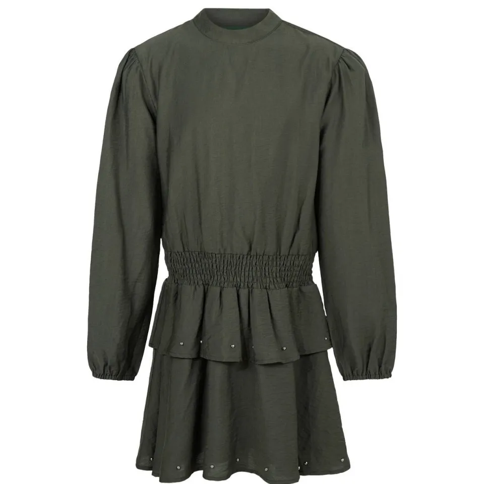 Shoeby midi jurk met smockwerk donkergroen, foto 2