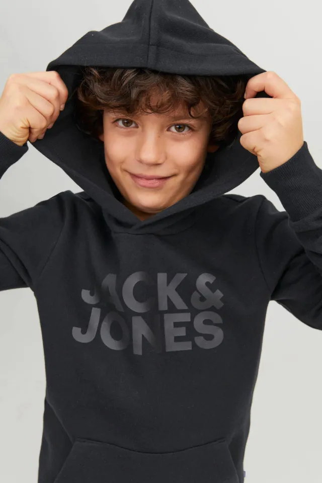 Jack & Jones JUNIOR hoodie JJECORP met logo zwart