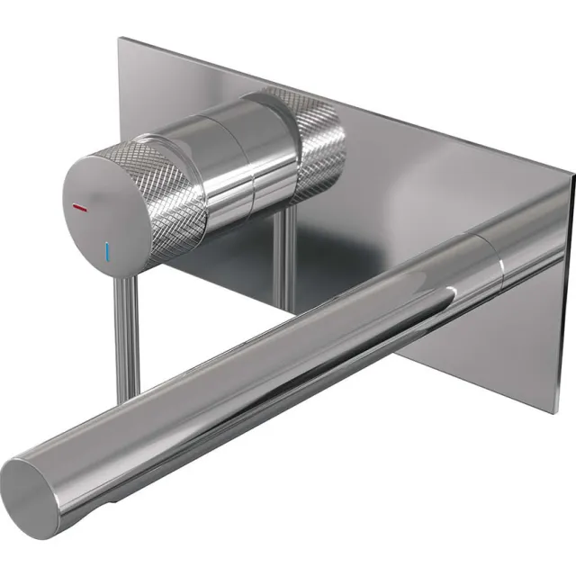 Brauer Inbouw Wastafelmengkraan Brauer Chrome Carving Coldstart Rechte Uitloop Ronde Hendel Links Chroom Met Afdekplaat
