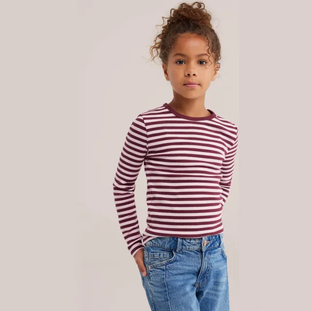 WE Fashion longsleeve gestreept bordeaux Roze