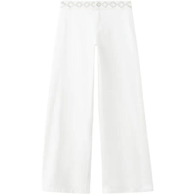 Mango TEEN low waist wide leg jeans met borduursels - wit