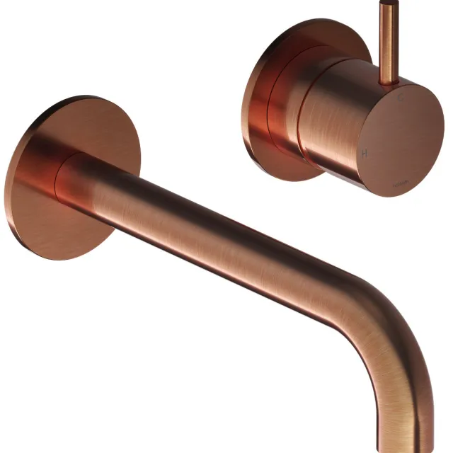 Hotbath Inbouw Wastafelkraan Hotbath Cobber 18 cm Gebogen Uitloop 1-Hendel Geborsteld Koper PVD