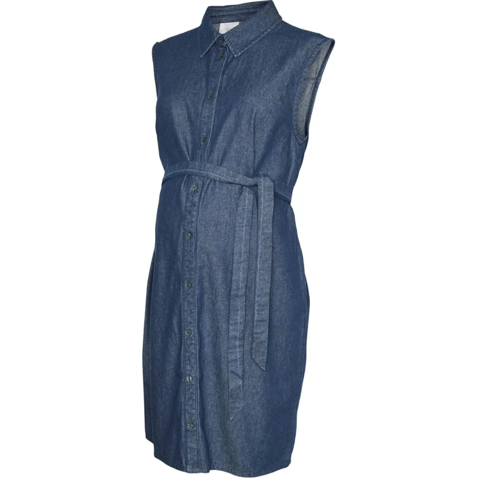 Mamalicious zwangerschapsblousejurk medium blue denim, foto 2