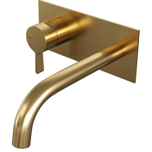 Brauer Inbouw Wastafelmengkraan Brauer Gold Edition Coldstart Halfronde Hendel Gebogen Uitloop Geborsteld Goud PVD Met Afdekplaat