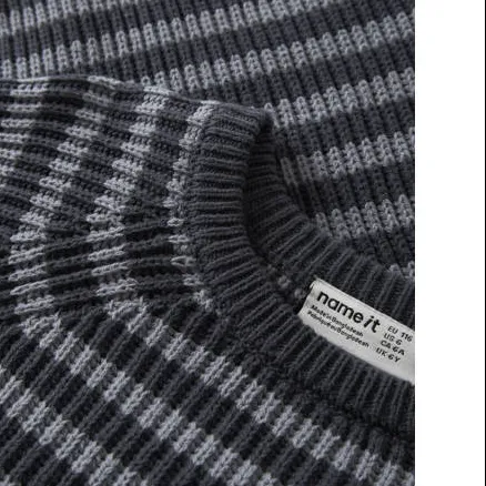 NAME IT MINI gestreepte gebreide trui - donkerblauw/grijs, foto 4