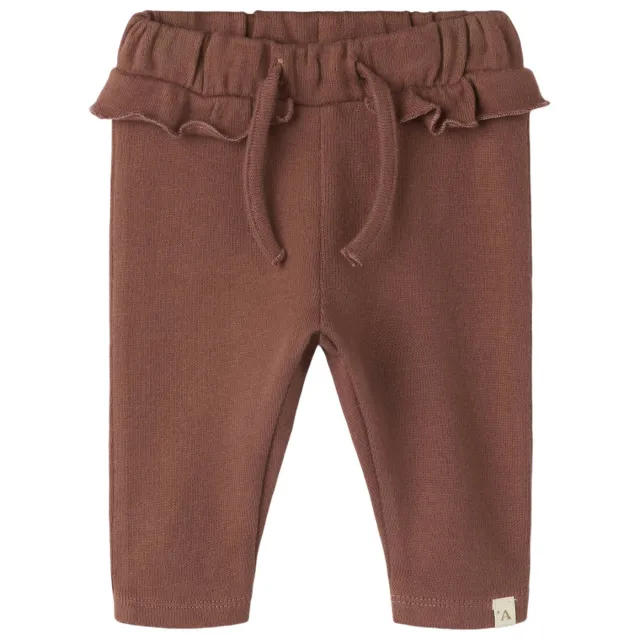 Lil' Atelier babybroek gebreid met ruches warmbruin