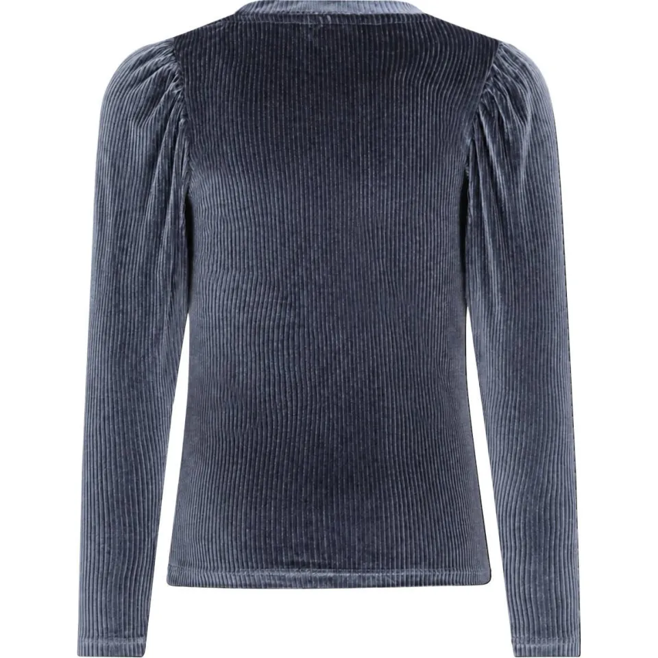 Like Flo fluwelen getailleerde longsleeve grijsblauw, foto 3