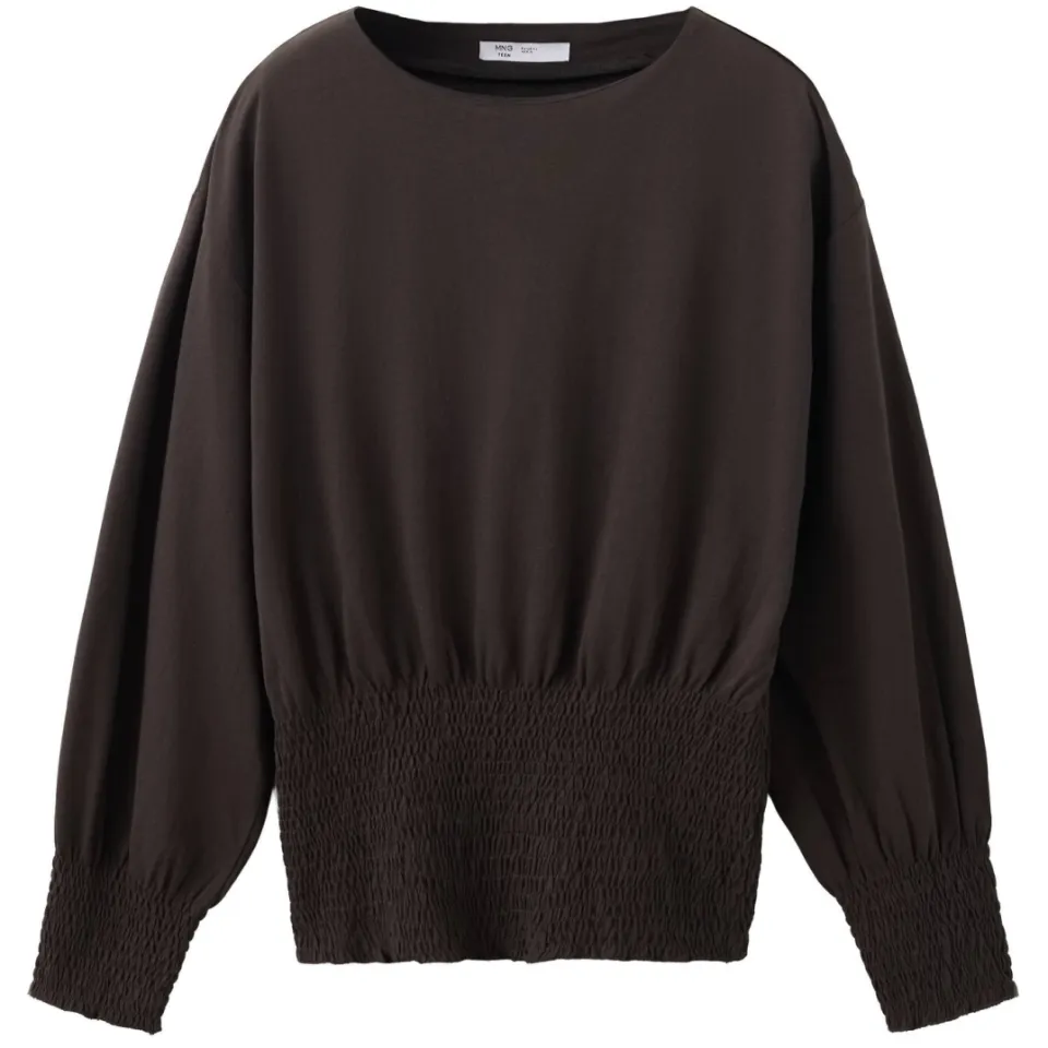 Mango TEEN longsleeve met smockwerk - bruin, foto 2