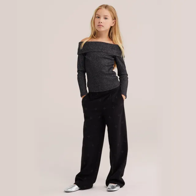 WE Fashion straight leg pantalon met print zwart