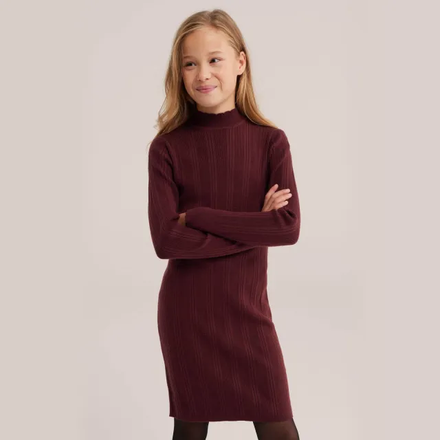 WE Fashion gebreide bodycon midi jurk donkerpaars