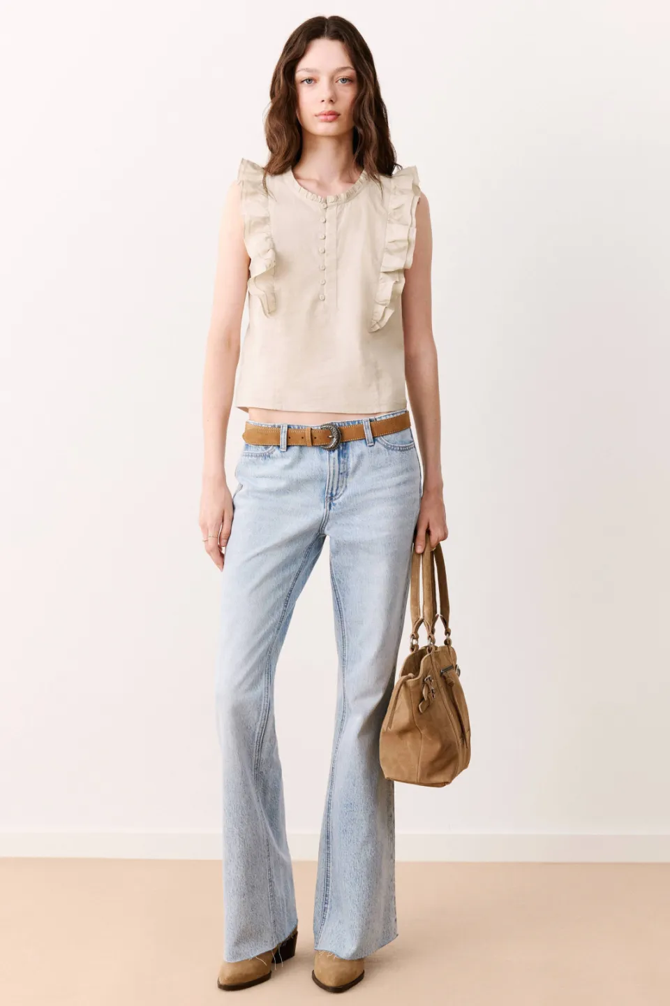 Mango Teen blousetop met ruches beige, foto 2