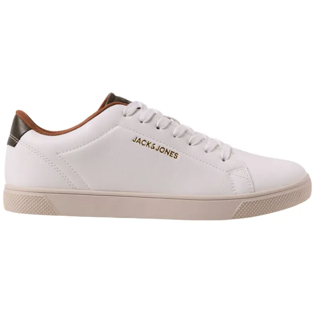 Jack & Jones Jfwbosley Pu Noos imitatieleren sneakers met logo Wit/olijf/cognac