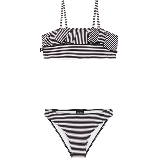 Protest bandeau bikini PRTSTRIPES JR met ruches zwart/wit