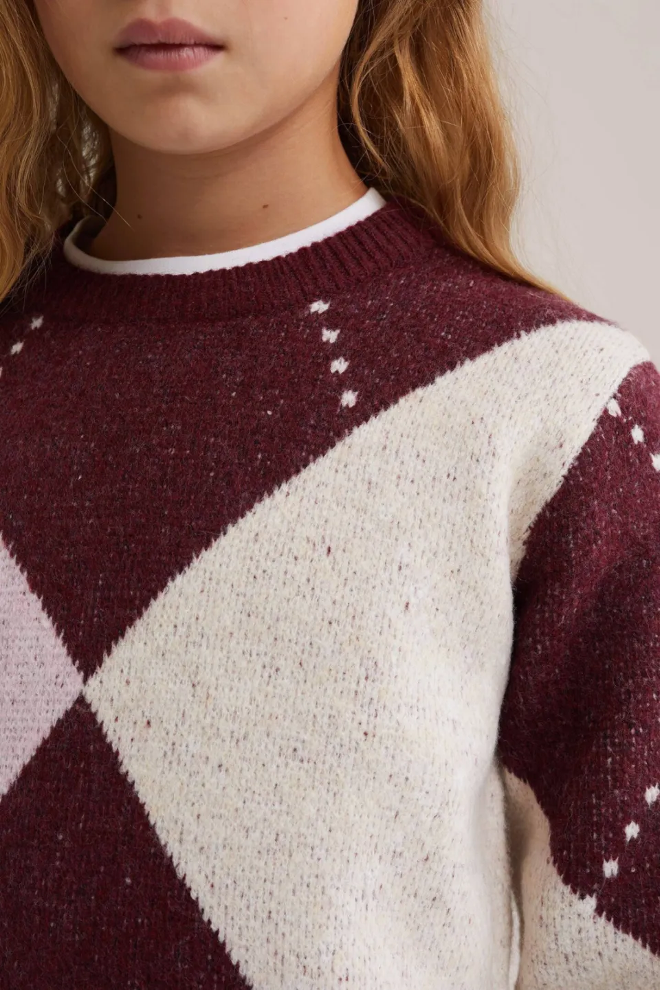 WE Fashion gebreide trui met wol - donkerrood/roze/wit, foto 6