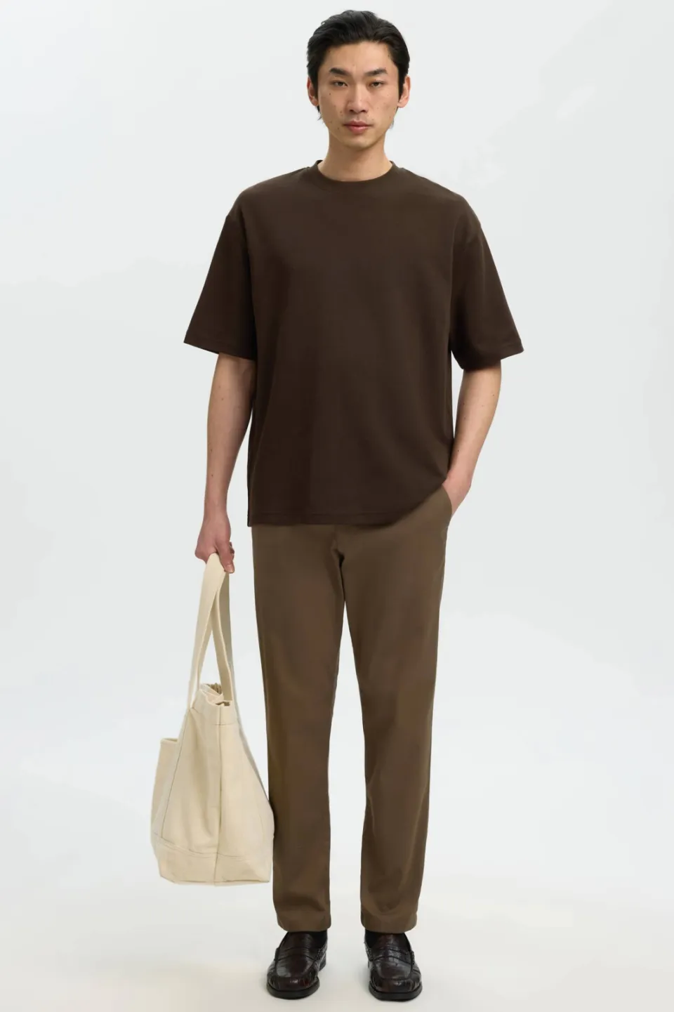 Selected oversized T-shirt bruin, foto 4