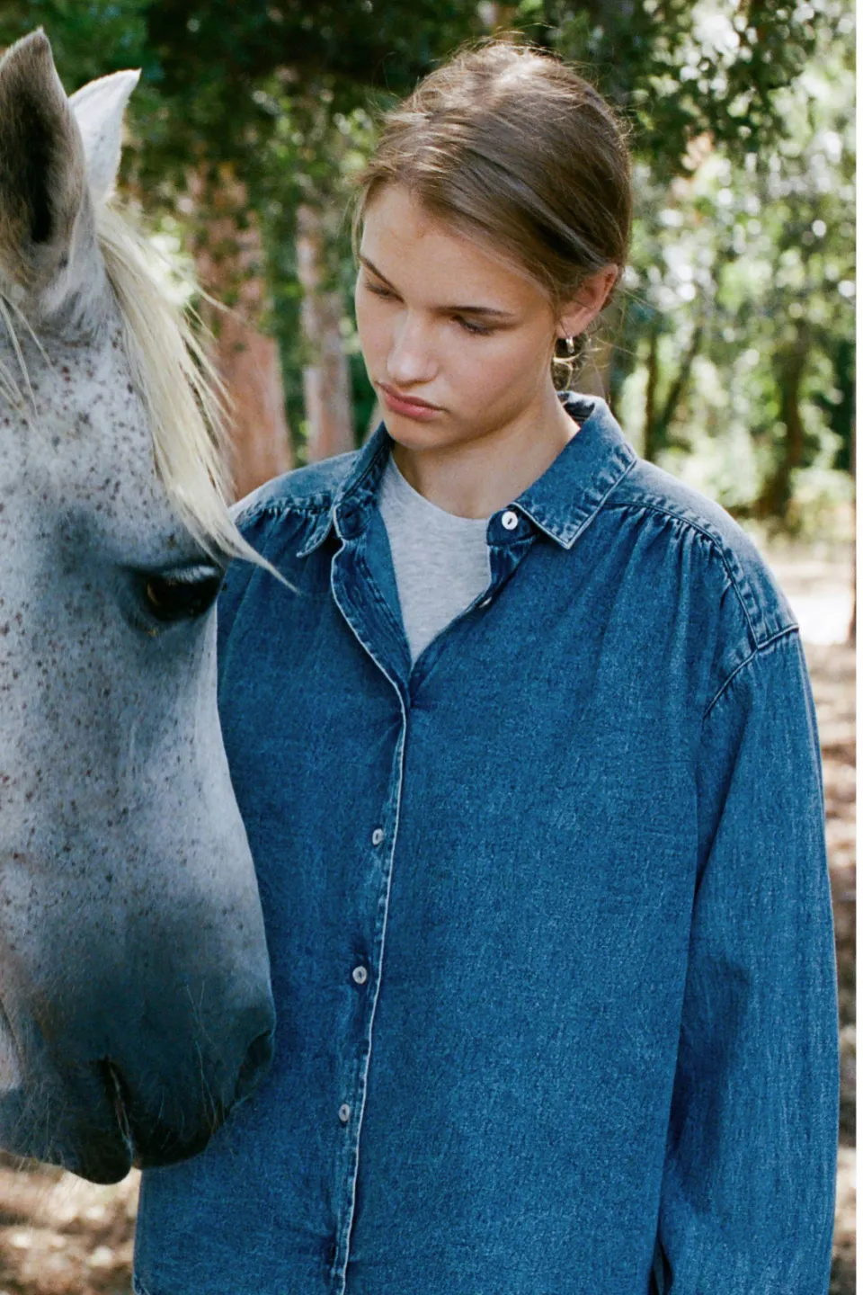 Mango denim blouse met plooien medium blue denim, foto 7