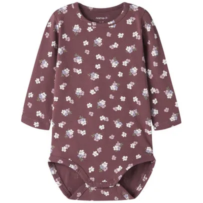 NAME IT BABY gebloemde romper - donkerrood Meisjes Stretchkatoen Ronde hals