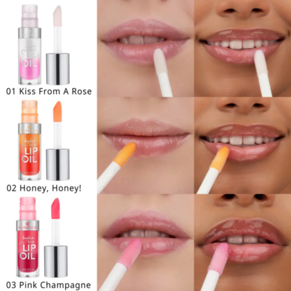 Essence Hydra Kiss Lip Oil 01 Kiss From A Rose lipolie roze, foto 4