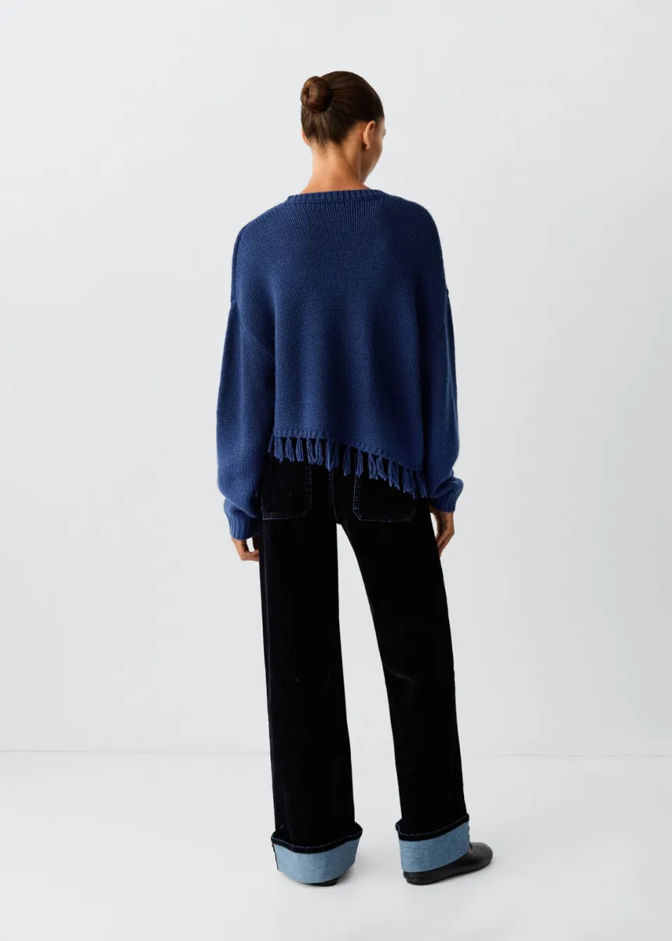Mango TEEN rechtvallende gebreide trui met franjes - middenblauw, foto 5