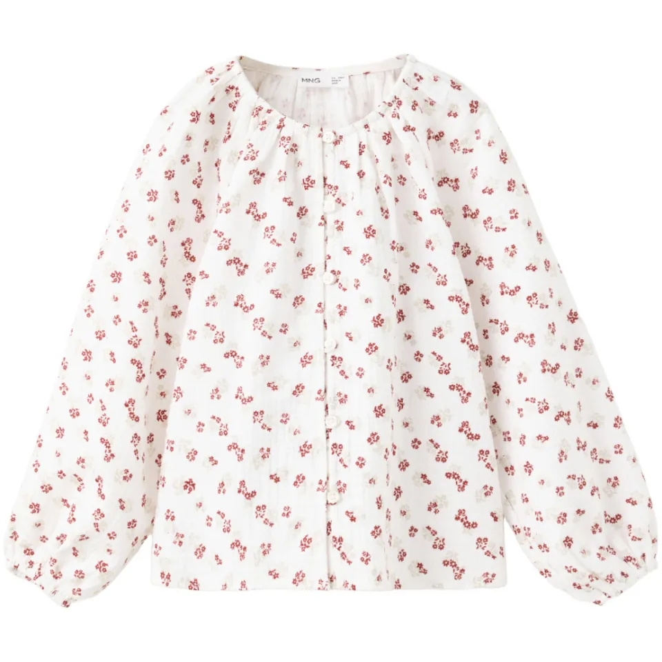 Mango Kids gebloemde blouse ecru rood, foto 2