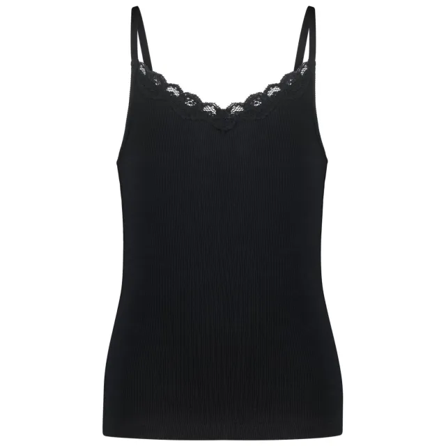 America Today mouwloze rib top zwart