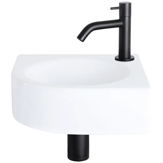 Fonteinset Differnz Cleo 30x30x10 cm Keramiek Wit Met Kraan Gebogen Mat Zwart