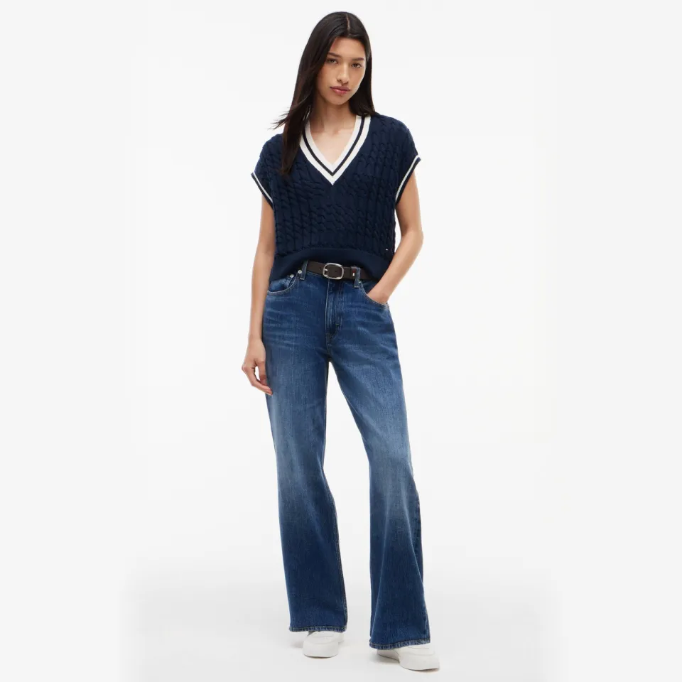 Tommy Jeans gebreide top met kabels - marineblauw, foto 4