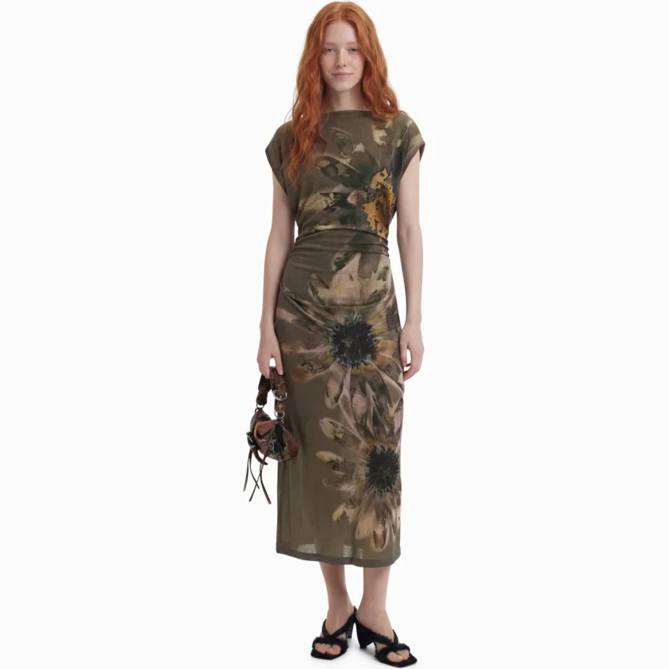 Desigual MUNICH midi jurk met bloemenprint Grijsgroen