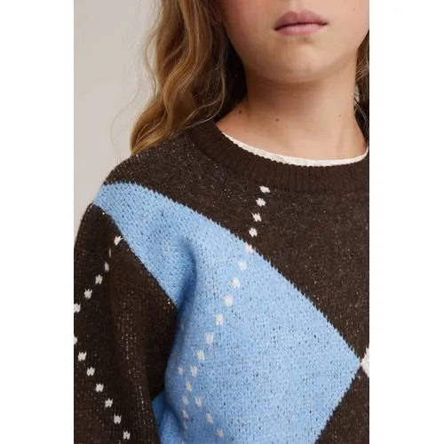 WE Fashion gebreide trui met wol - bruin/blauw/wit, foto 4