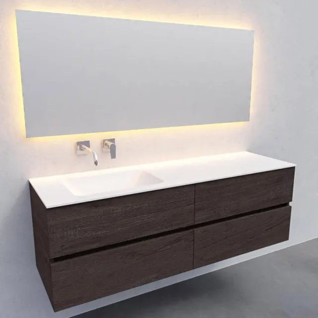 Boss & Wessing Badkamermeubel Solid Surface AQS Oslo 150x46 cm Links Wood Dark Brown 4 Laden Boss & Wessing Houtlook